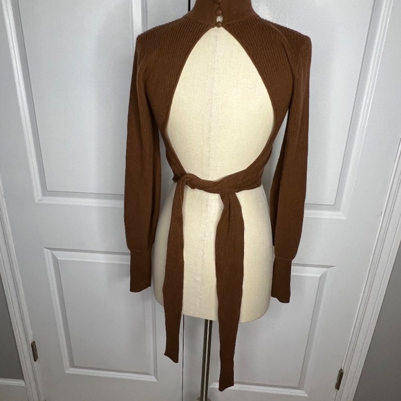 Reformation Cashmere Osteria Open Back Tie Sweater Cinnamon Brown Size Small - Picture 7 of 11